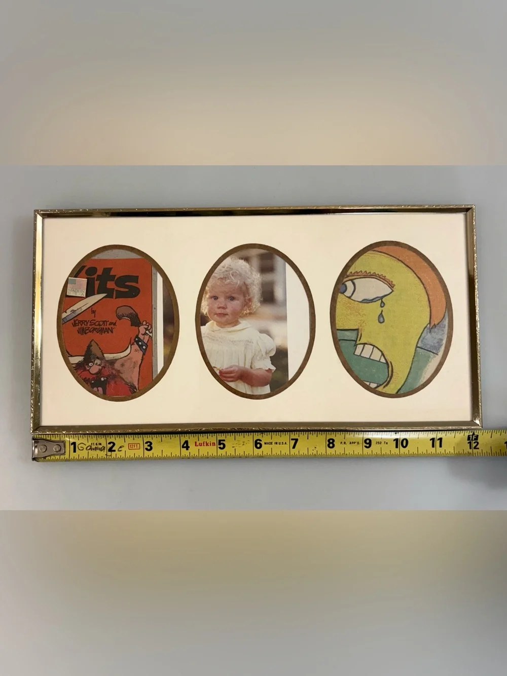 Vintage Carr Triple Photo Picture Frame Brass Gold Tone Small Portrait Holder